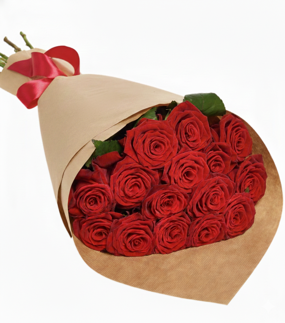15 Red Roses Bouquet in Eco Packaging – Sustainable Floral Gift