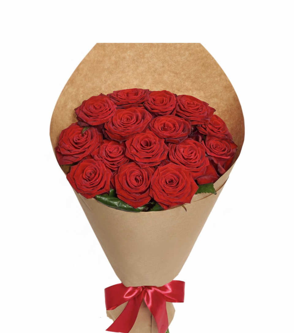 15 Red Roses Bouquet in Eco Packaging – Sustainable Floral Gift