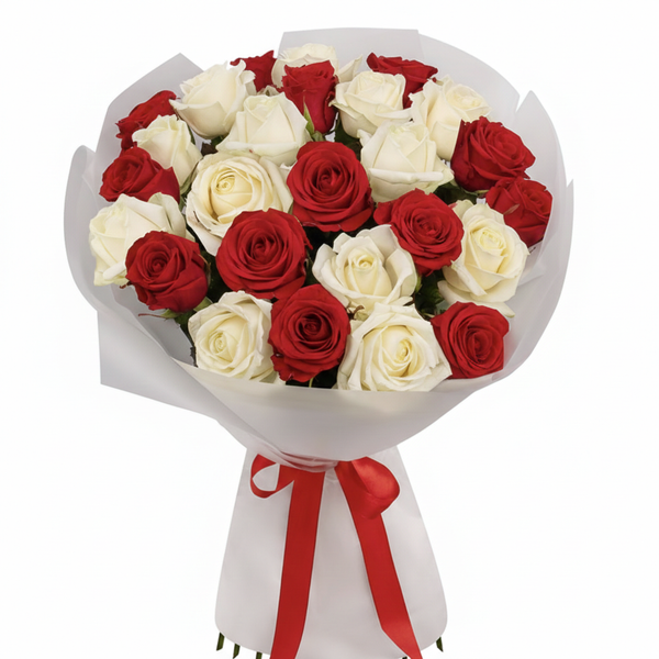 23 Red & White Roses Bouquet