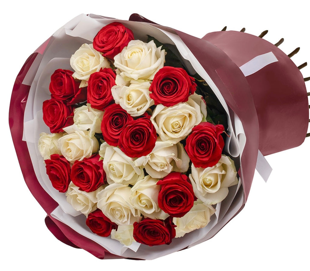25 Red and White Roses Bouquet