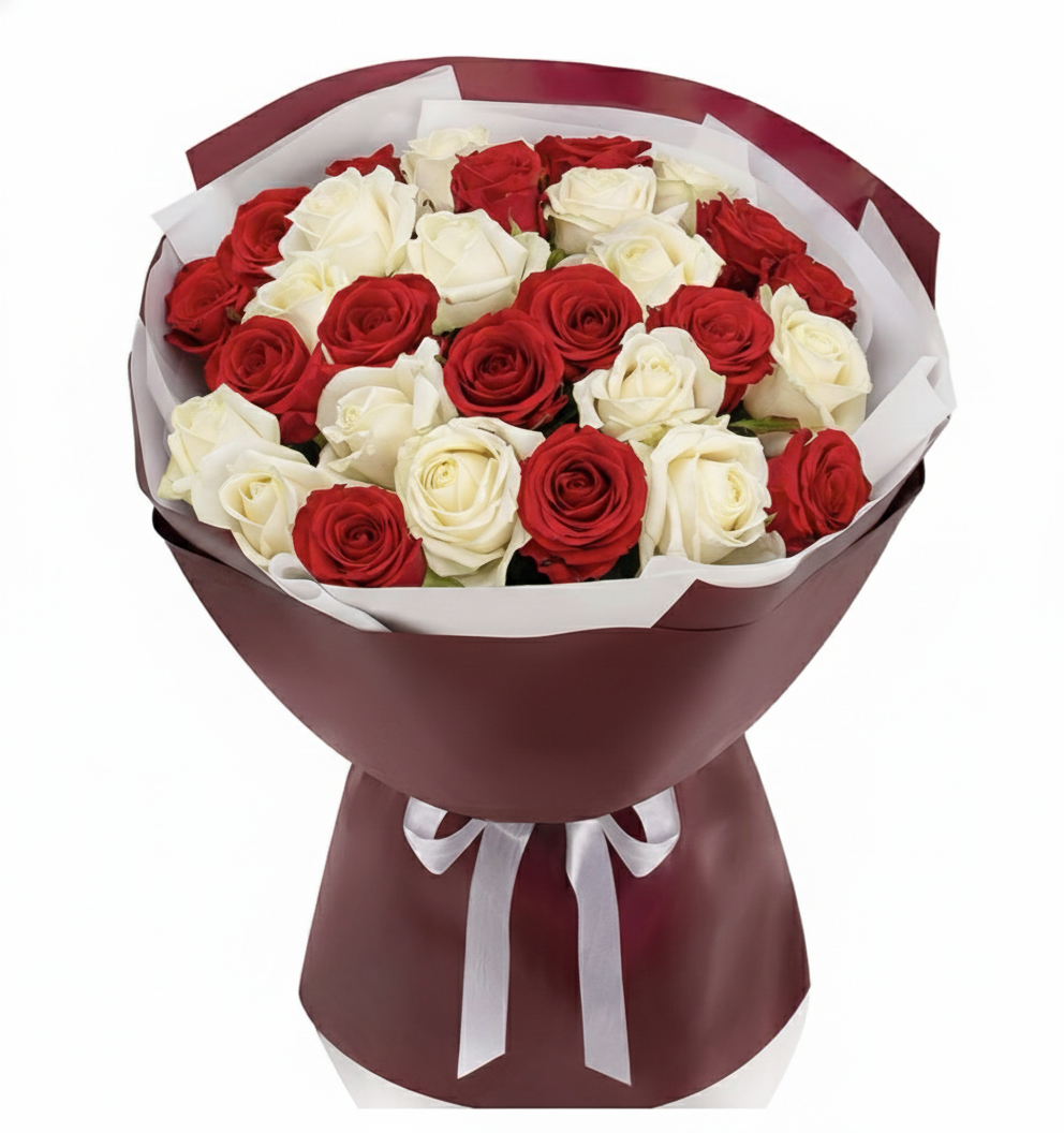 25 Red and White Roses Bouquet