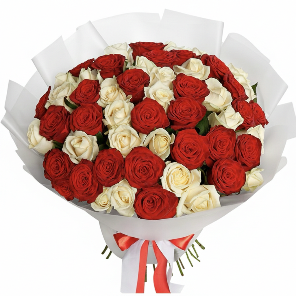 51 Red and White Roses Bouquet