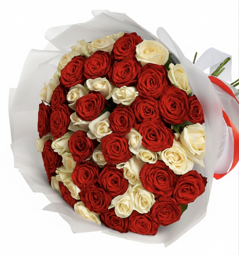 51 Red and White Roses Bouquet
