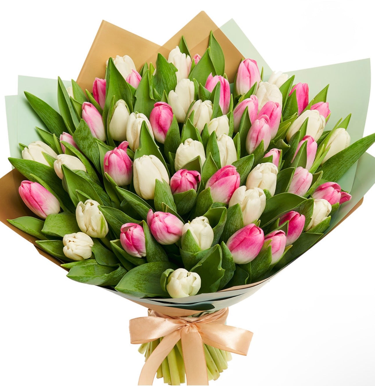 51 White and Pink Tulips Bouquet