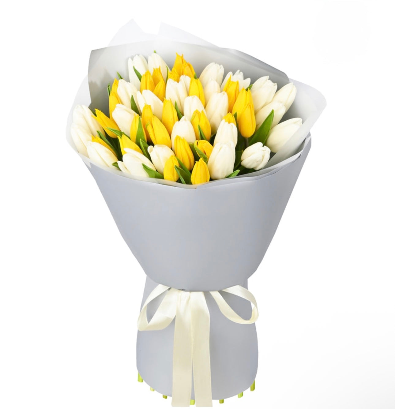 Bouquet 51 white and yellow tulip