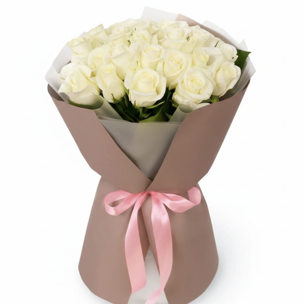 Bouquet of 25 White Beluga Roses