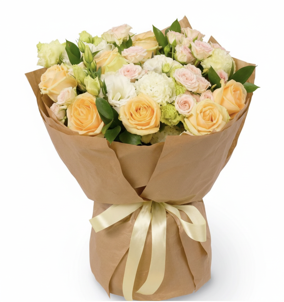 Caprice Bouquet – Cream Roses & White Eustoma