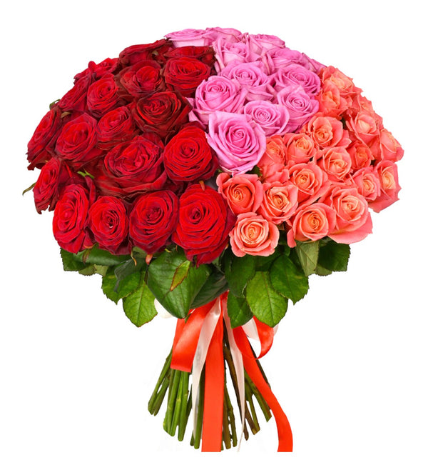 Empire of Beauty Bouquet – Red, Pink & Coral Roses