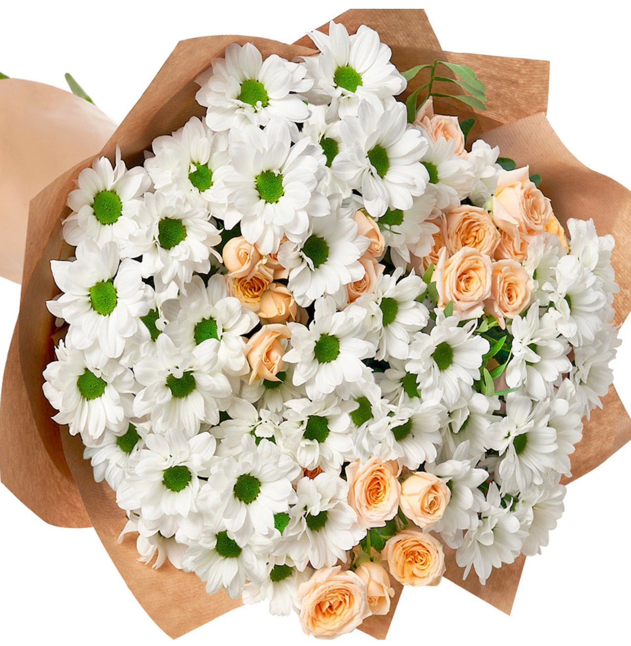 Flower Ball Bouquet – Cream Roses & White Chrysanthemums