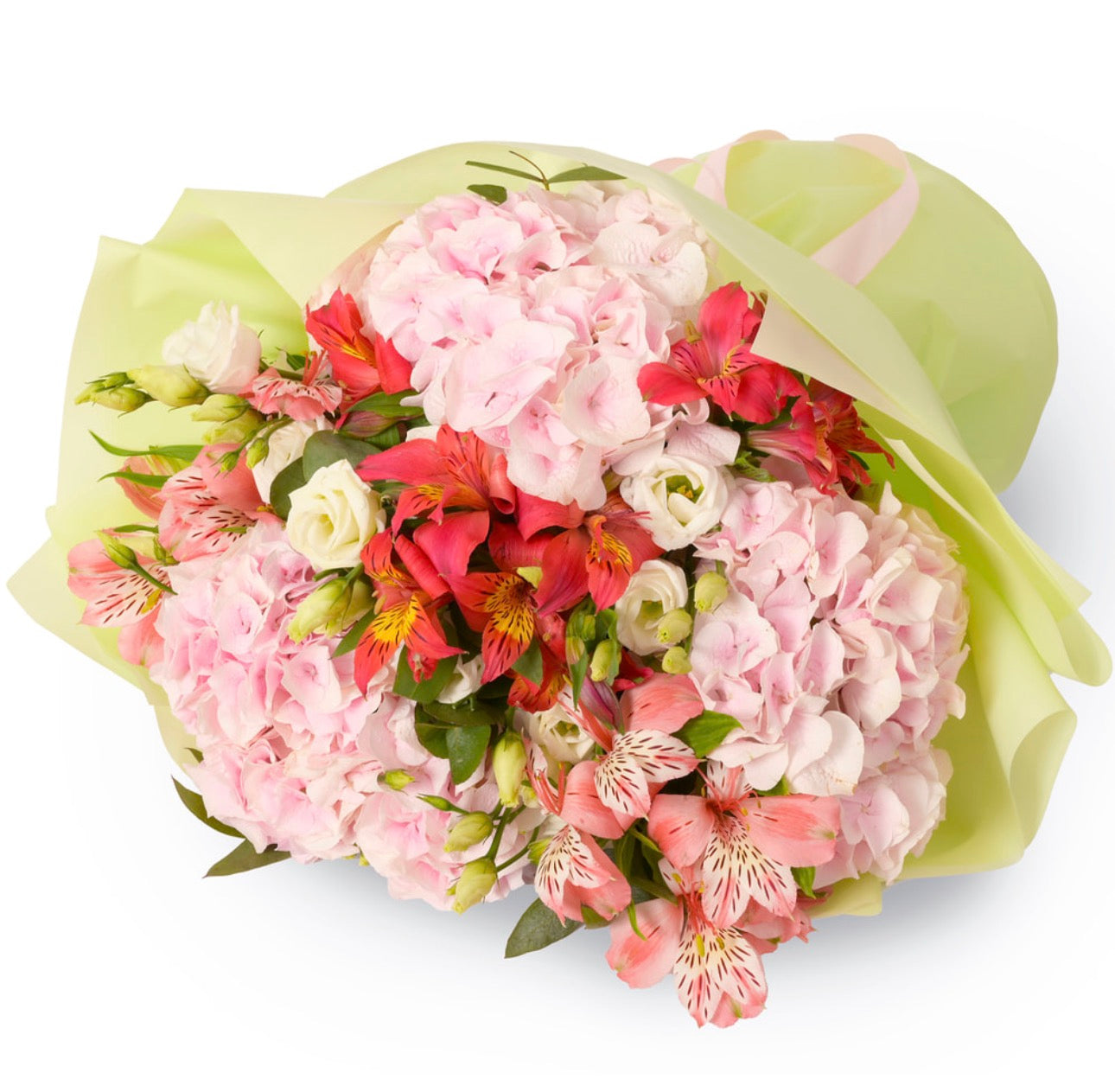 Fusion Bouquet – Pink Hydrangeas & White Eustoma