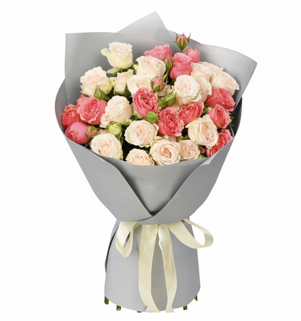 Happiness Bouquet – Cream & Pink Spray Roses