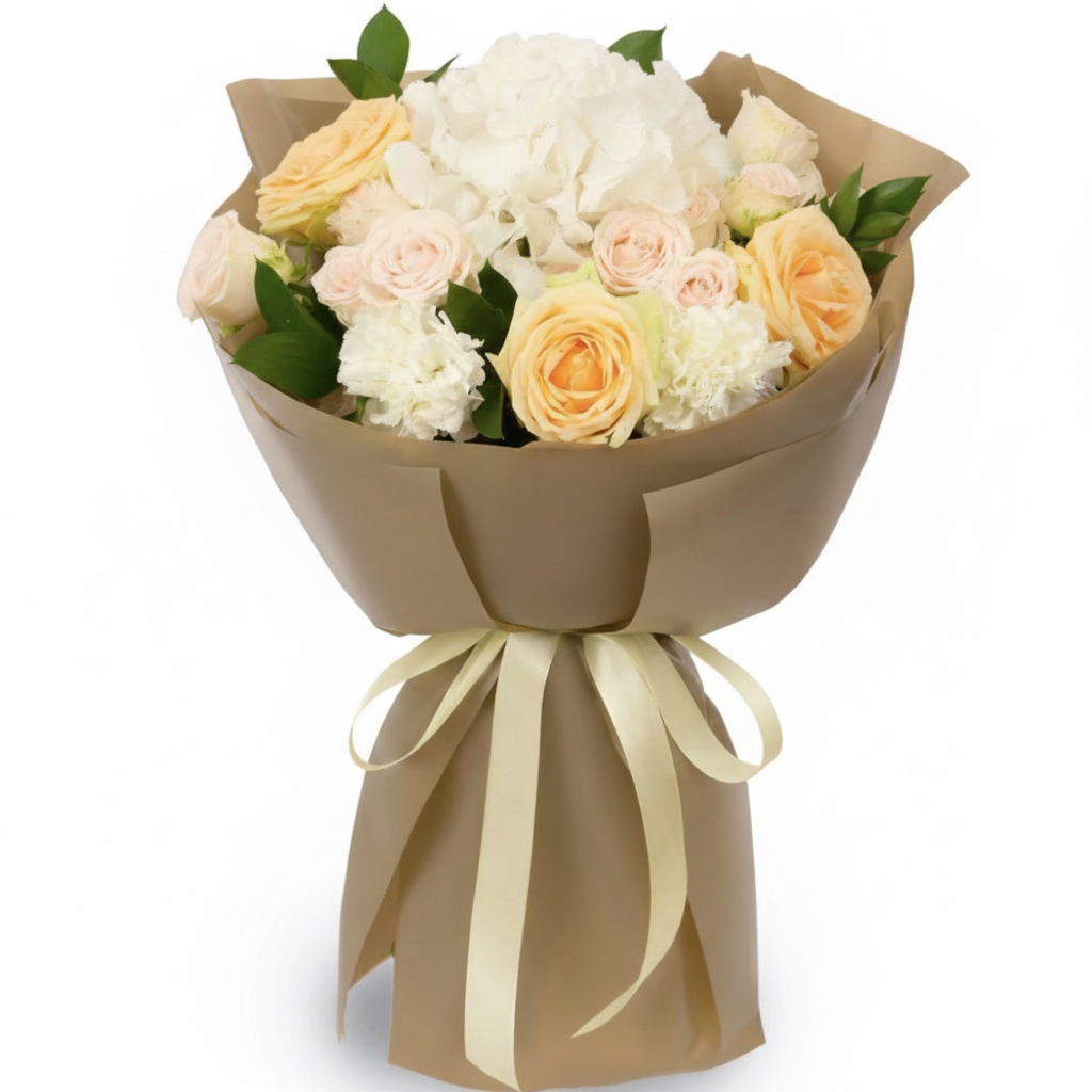 Marykay Bouquet – White Hydrangea & Cream Roses