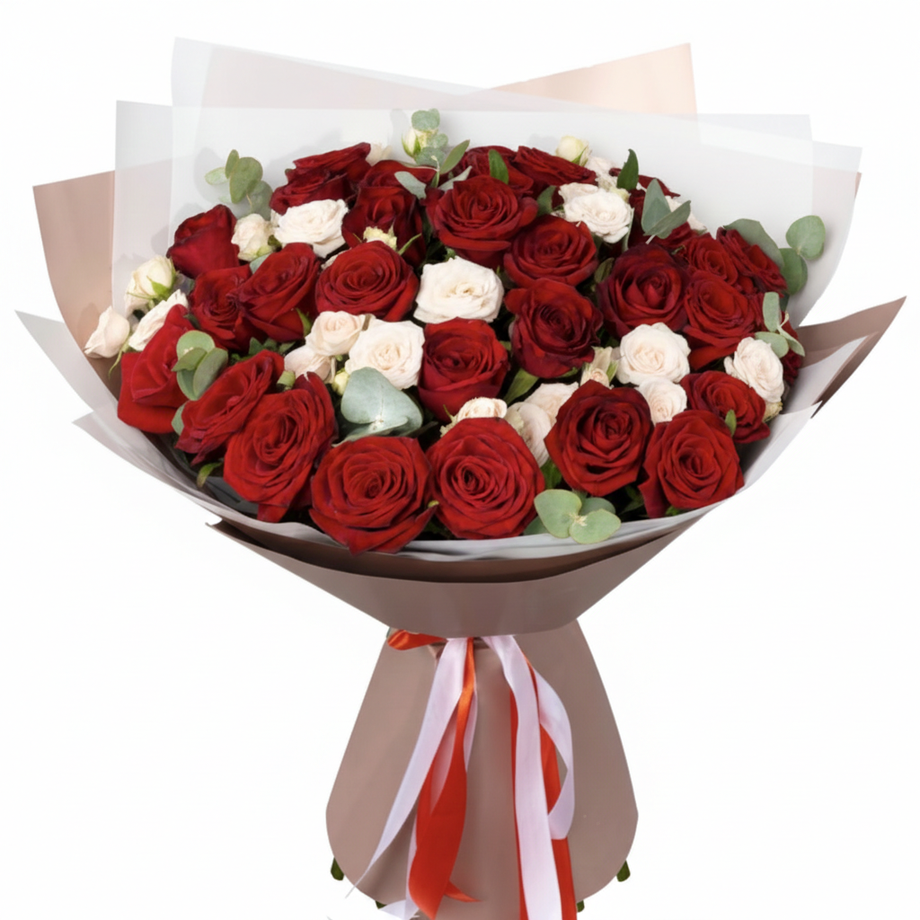 Sicily Bouquet – Red & Cream Roses