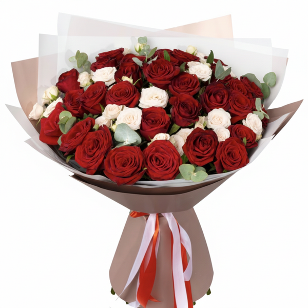 Sicily Bouquet – Red & Cream Roses