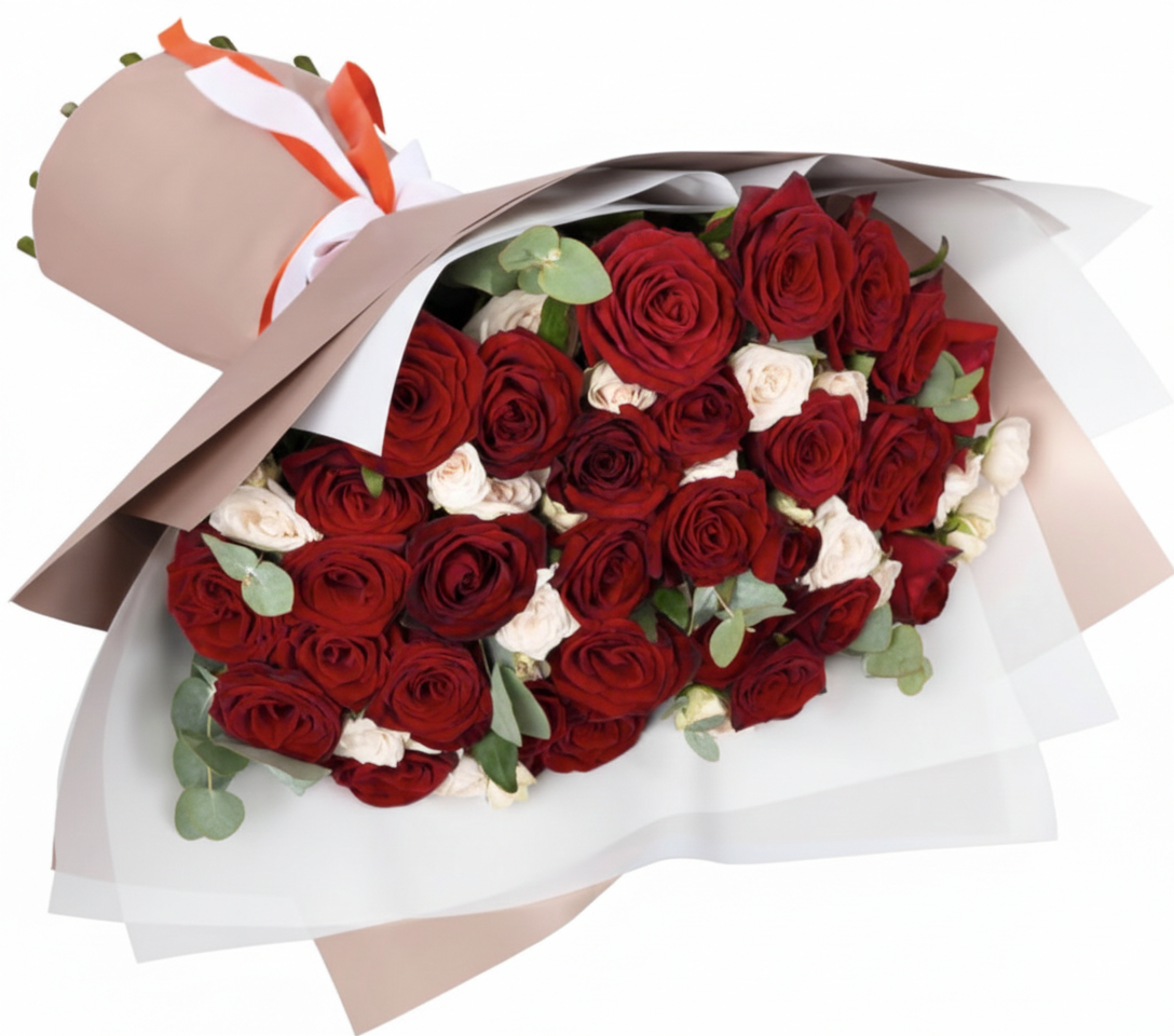 Sicily Bouquet – Red & Cream Roses