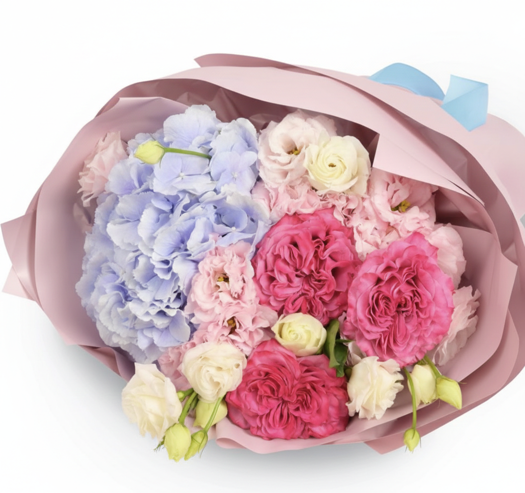 The Most Special Bouquet – Country Blues Roses & Hydrangea