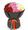 Three Hearts Bouquet – Red, White & Pink Roses